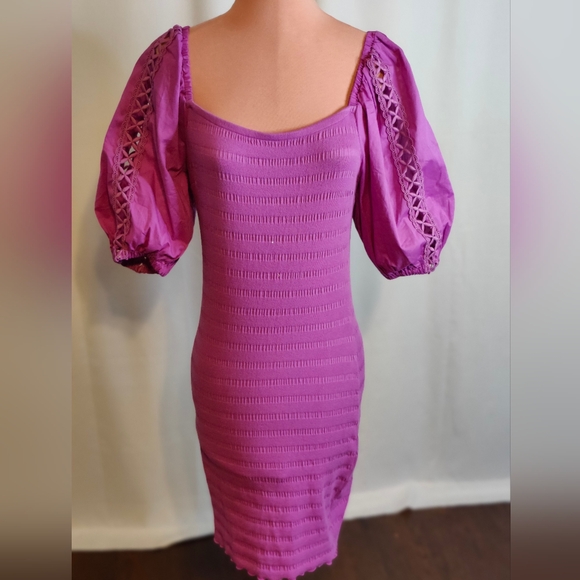NWT Betsey Johnson orchid popover Macrame pouf sleeve Dress on/off shoulder  SM - Picture 1 of 10